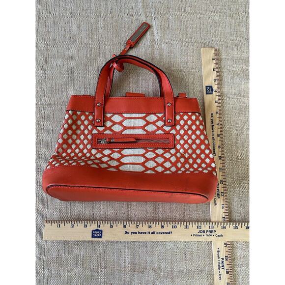 JOE's Jeans, Addison Laser-Cut Crossbody Canvas Faux Leather Satchel Coral bag - Picture 4 of 10